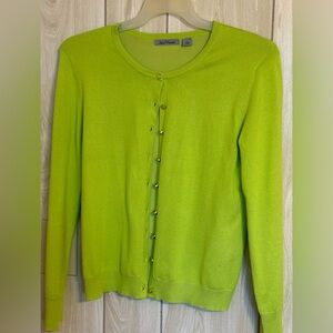 Jason Maxwell Green Cardigan Sweater with Ribbed Trim